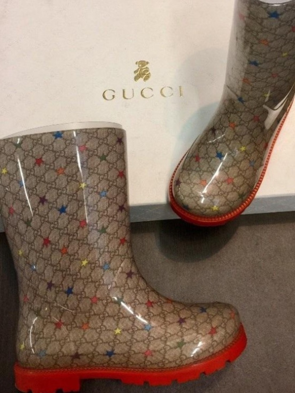 Gucci Baby Girl Rainboots with Multicolor Stars